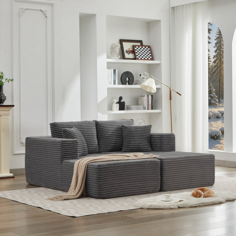 106' Cloud Sectional Couch Double Chaise Lounges(Single Seats not included),Deep Seat Modern Modular Sofa for Living Room,No Assembly Required,Gray (Plush Corduroy Fabric),SF502GY-DC