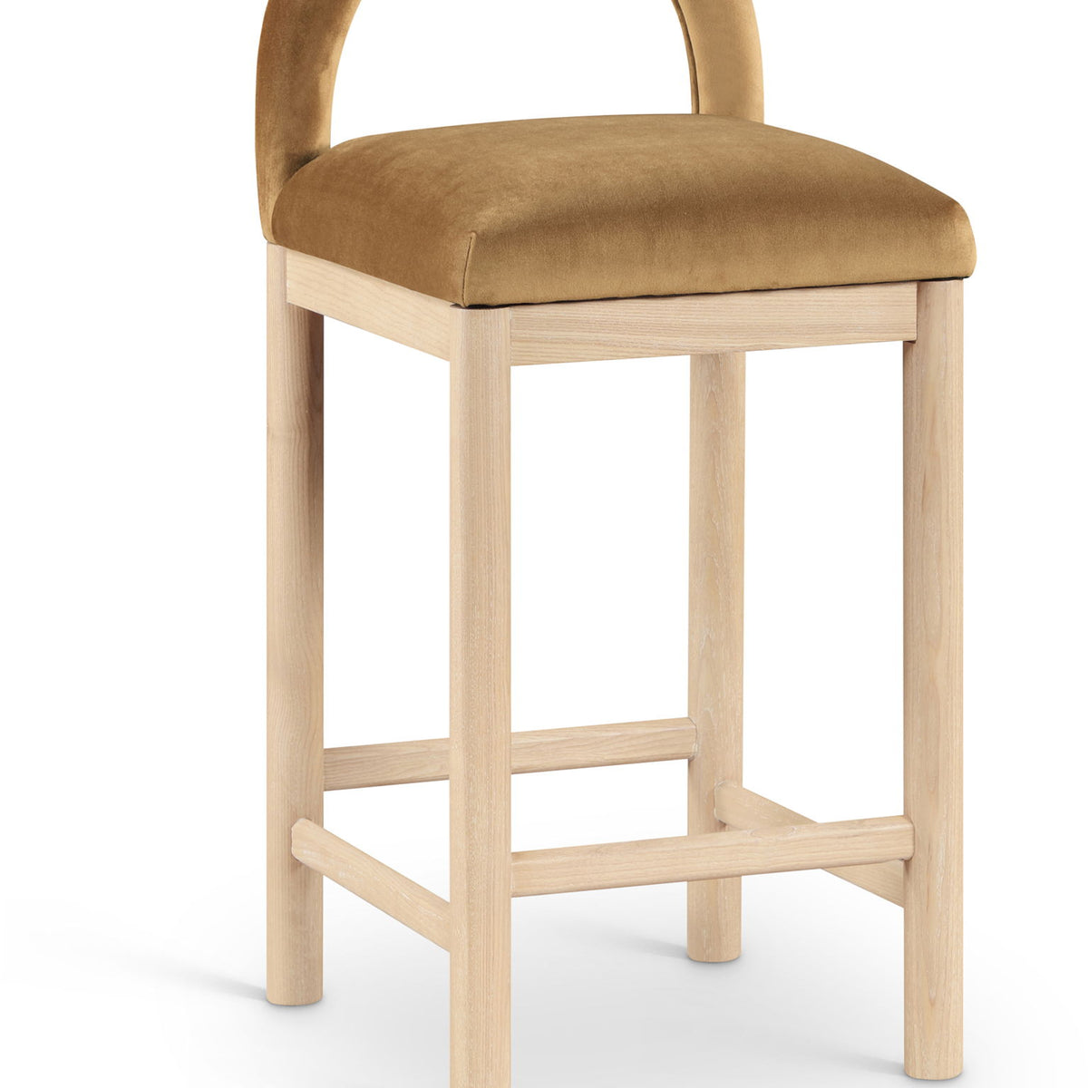 Conrad - Velvet Counter Stool With Natural Legs - Saddle