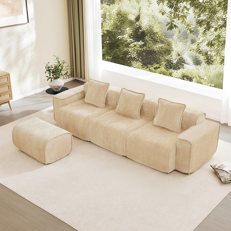 3-Seater Modular L-Shaped Velvet Sectional Sofa - Light Camel Velvet