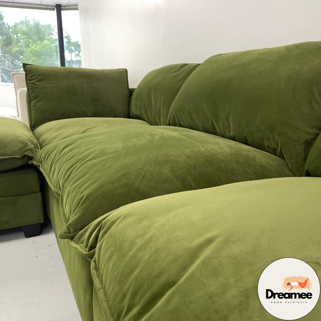 Olive Green Velvet Cloud Sectional