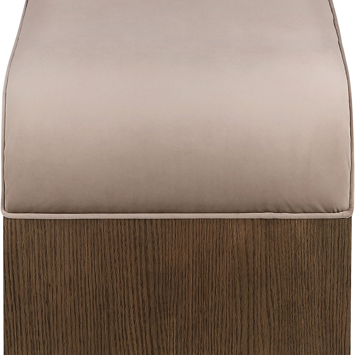 Velvet seat cushion in beige on a dark wood bench base