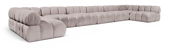 Light gray modular sectional sofa, chaise and corner modules shown