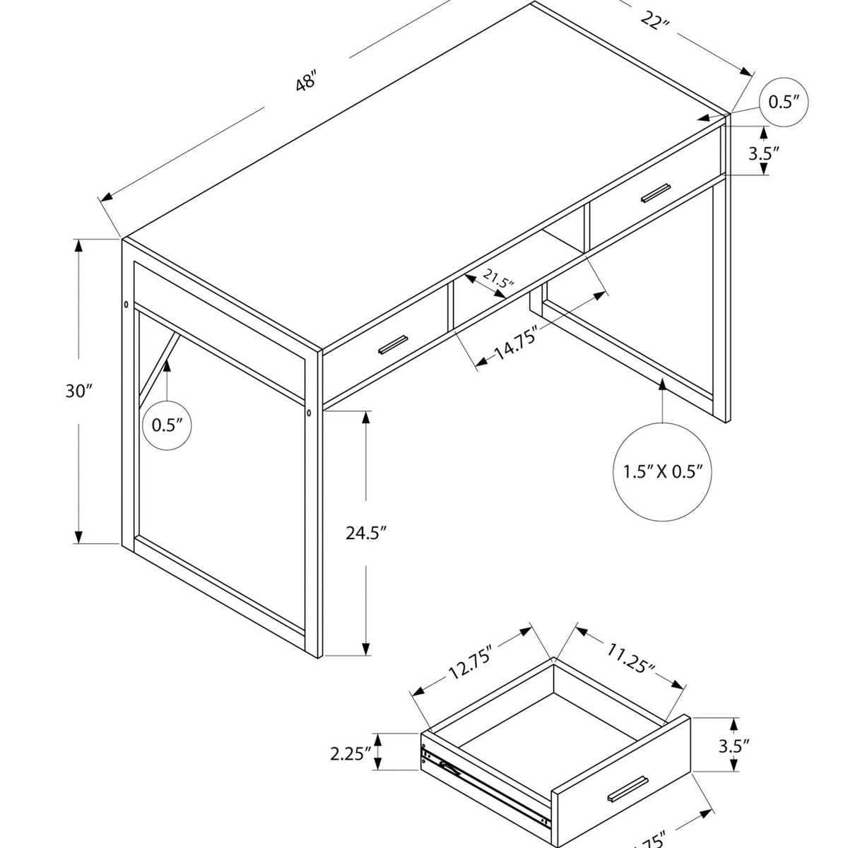 Computer Desk For Home Office Laptop, Storage Drawers
