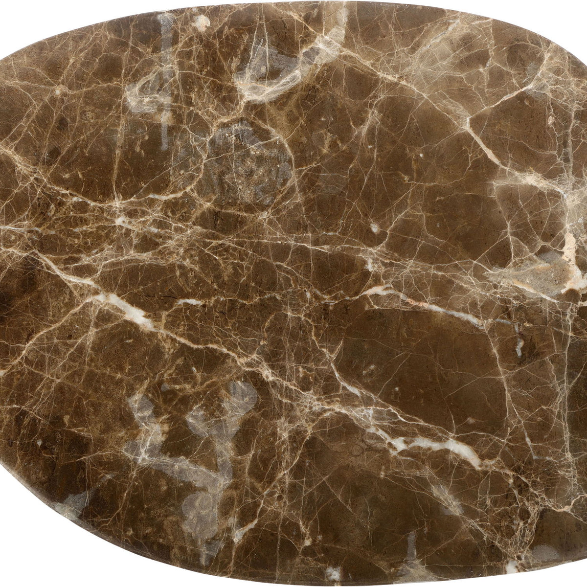 Genuine marble decorative tray, dark brown oval with creamy veining and polished finish