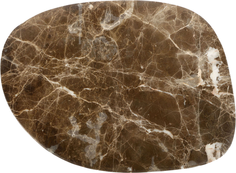 Genuine marble decorative tray, dark brown oval with creamy veining and polished finish
