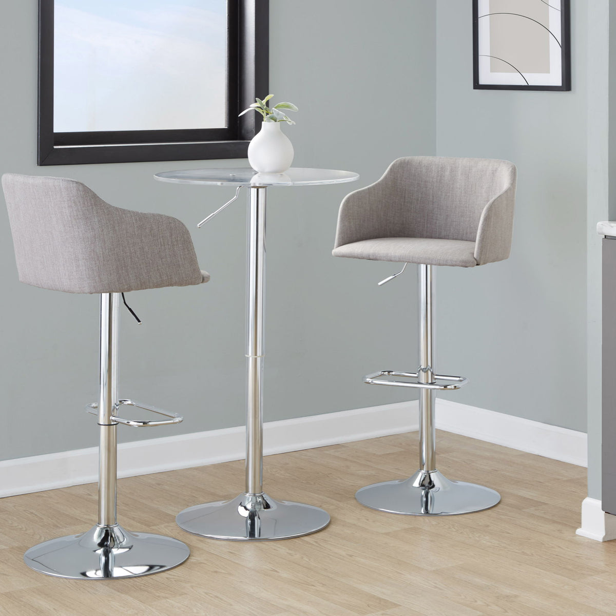 Daniella - Contemporary Adjustable Barstool With Swivel - Light Gray