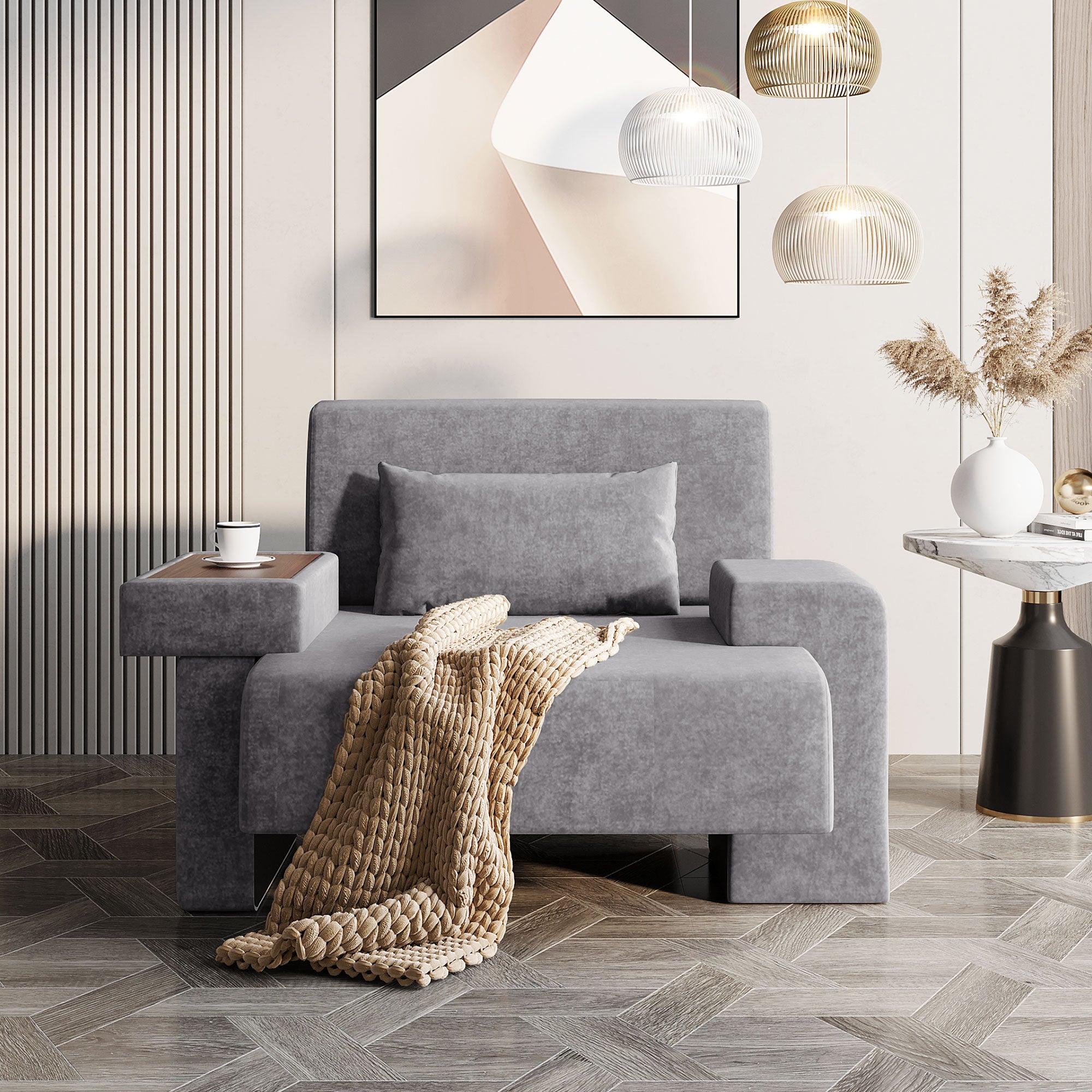 Accent Chair Hidden Storage Gray 48-inch