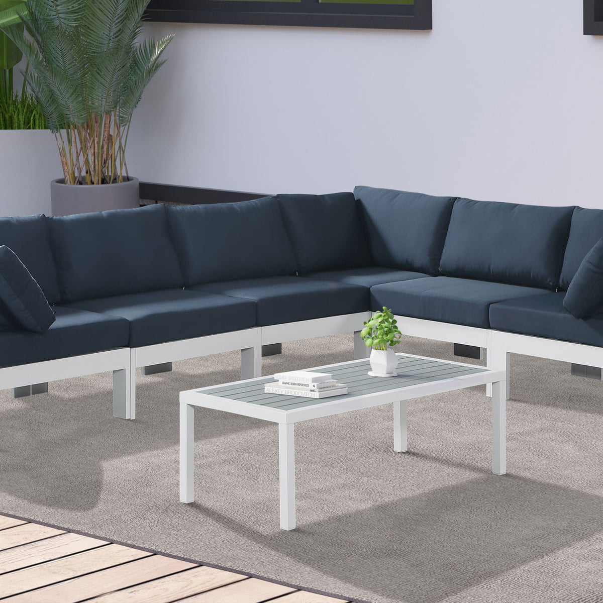 Nizuc - Outdoor Patio 6 Piece Modular Sectional With White Frame