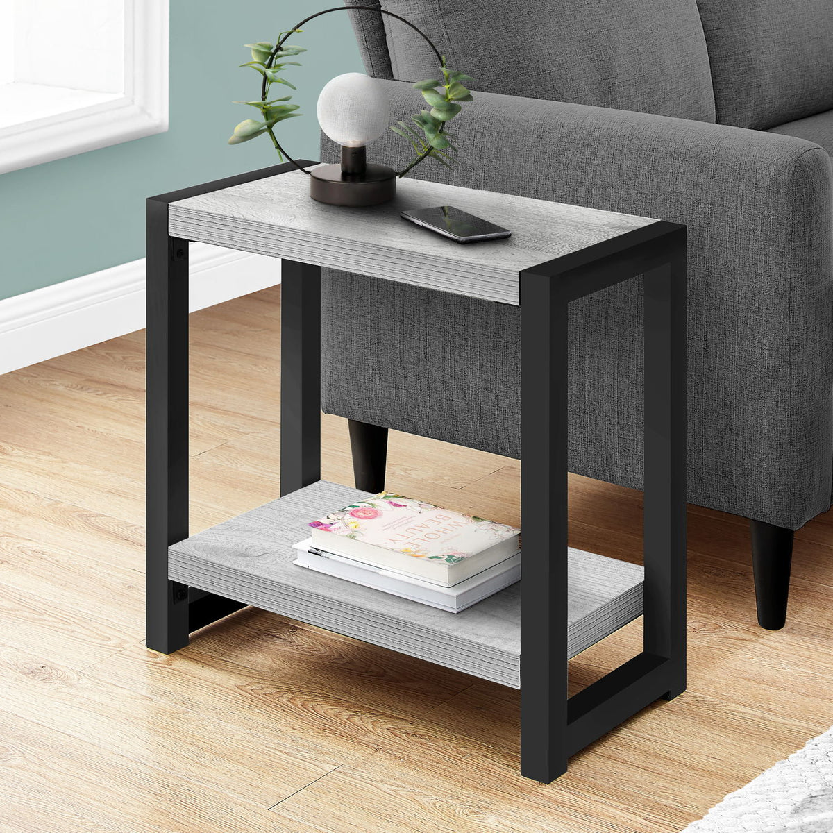 Accent Side Table, Narrow, Small, 2 Tier, Contemporary And Modern