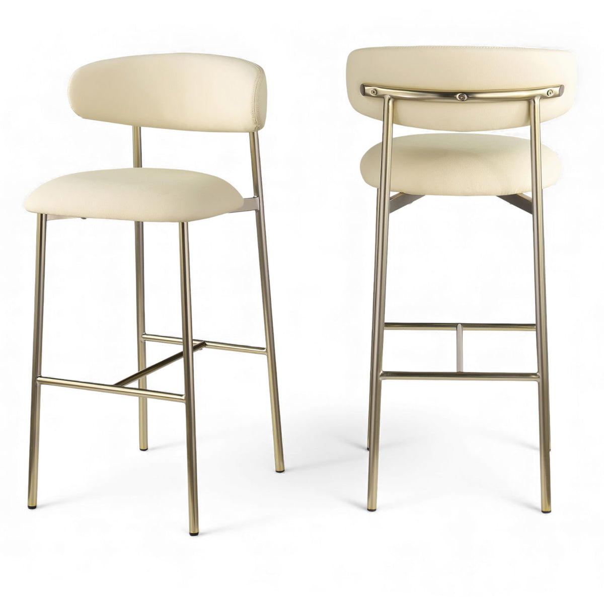 Lupita - Vegan Leather Upholstered Bar Stool (Set of 2) - Cream / Brushed Gold
