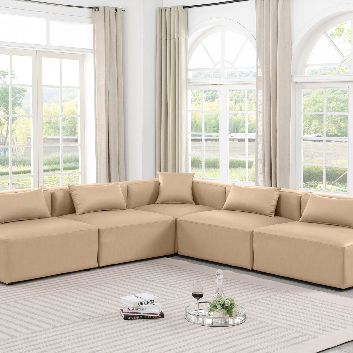 Cube - 5 Piece Modular Corner Armless Sectional - Tan