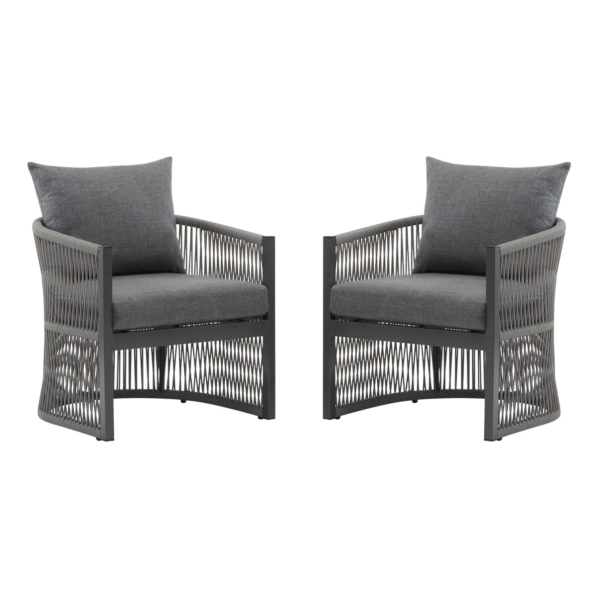 Modern Curved Aluminum Lounge Chair With Stylish Rope Weave Design And Cushioned Comfort For Outdoor