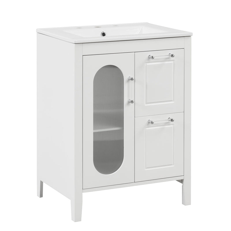Modern Bathroom Vanity With Sink, Cabinet With 2 Drawers And Door, Adjustable Shelf