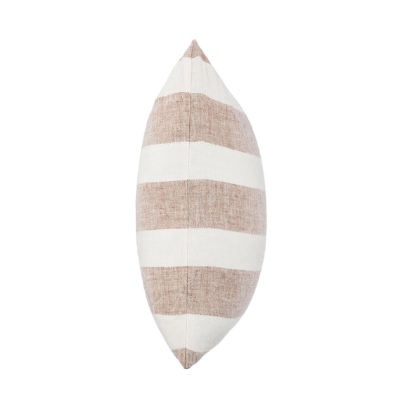 Eleanor pillow back view with natural and white stripe panels