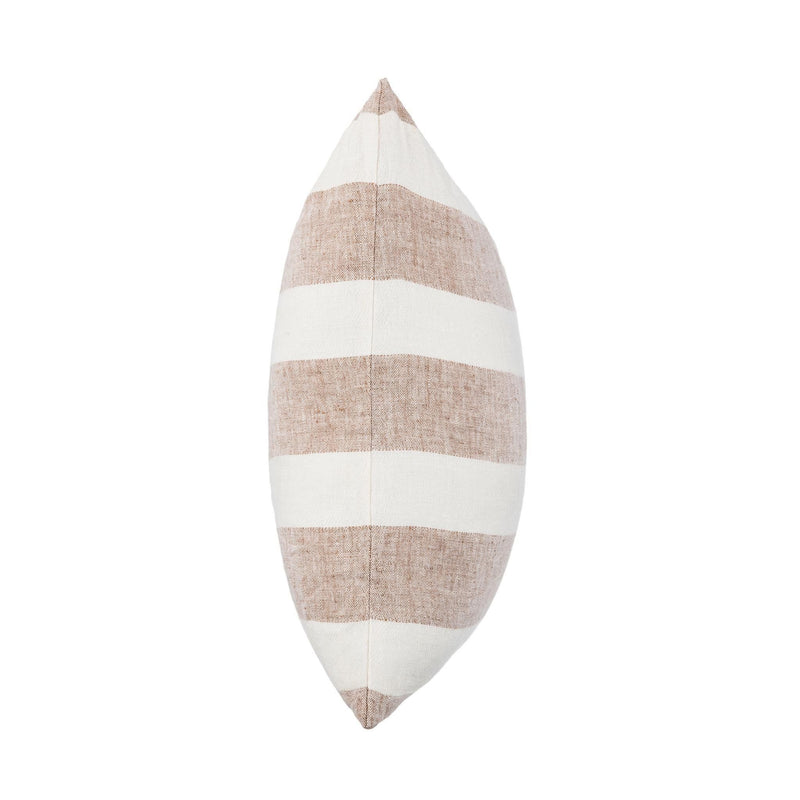 Eleanor pillow back view with natural and white stripe panels