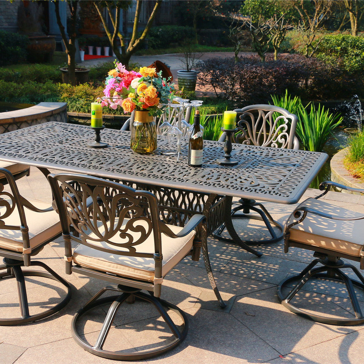 Rectangular Long Dining Set With Sunbrella Cushions