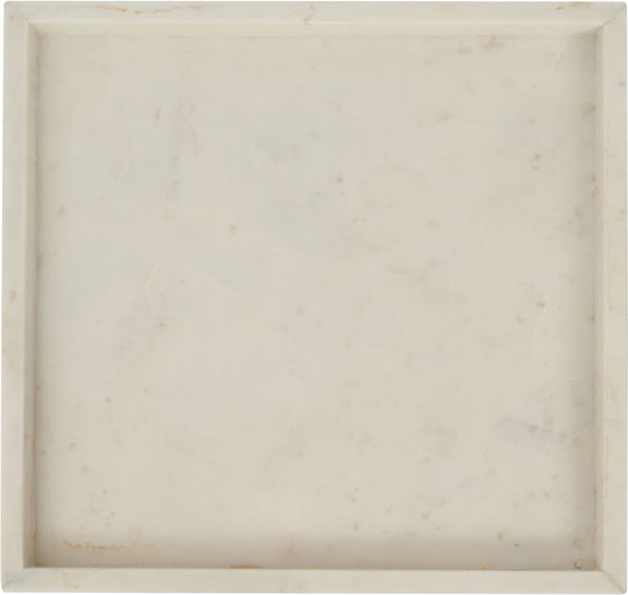 Beige marble tray with squared edges and raised rim
