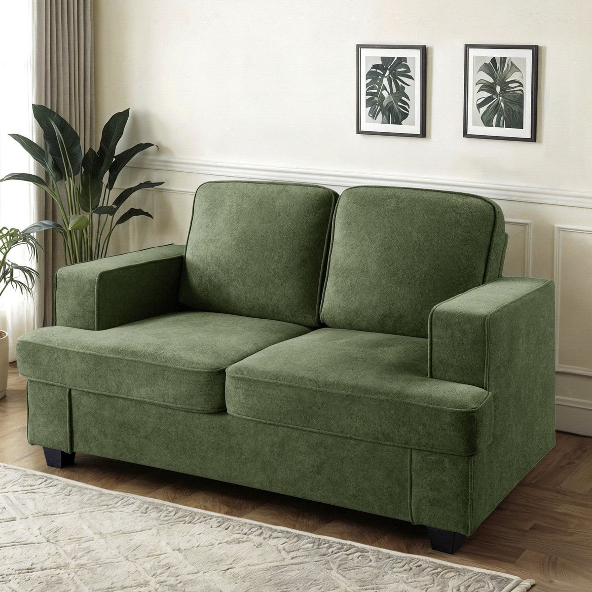 Modern Loveseat, Comfortable 2 Seater Couch With Deep Seating, Loose Back Cushions, Wide Arms