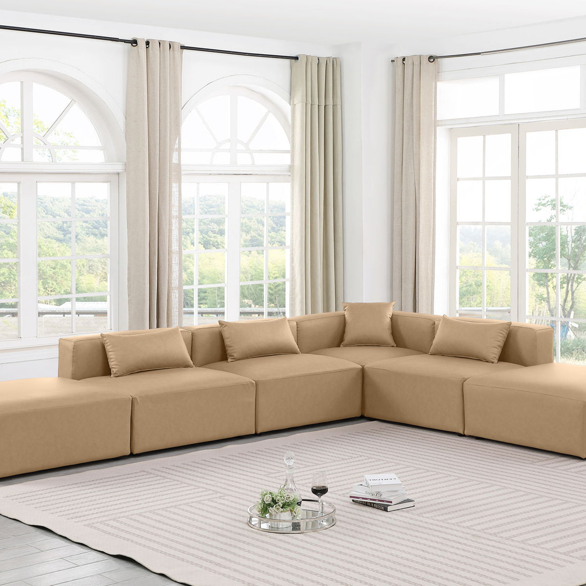 Cube - 6 Piece Modular Corner Armless Sectional - Tan