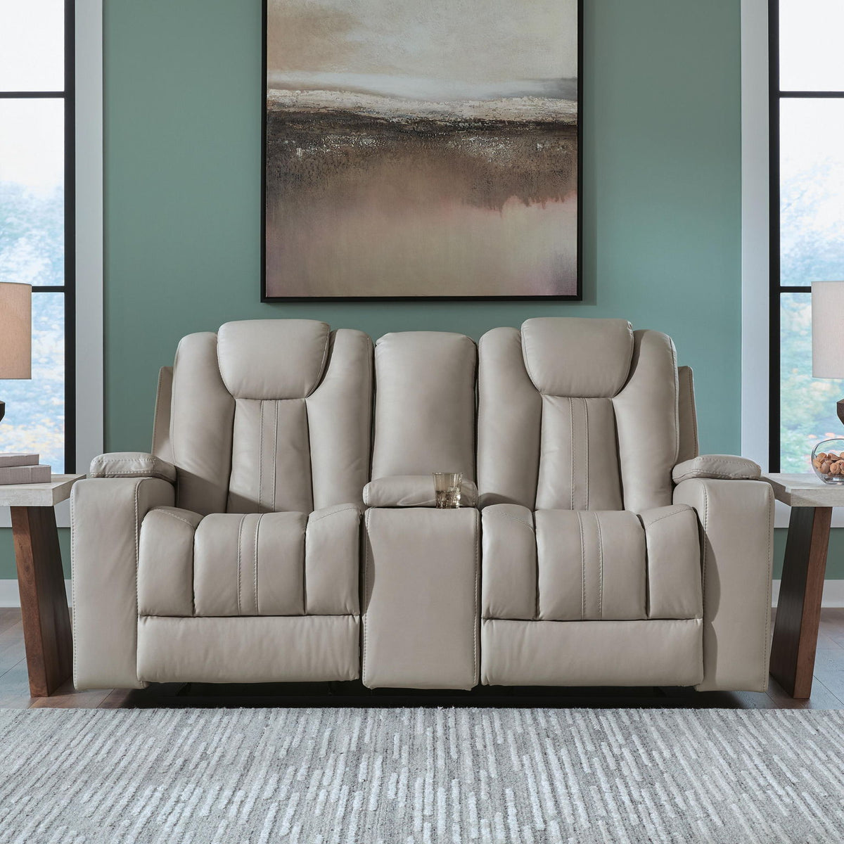 Elevate Edges - Glide Reclining Loveseat With Console - Coin