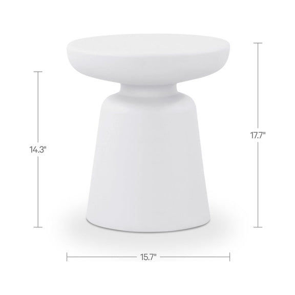 White side table with wide round tabletop and smooth pedestal base