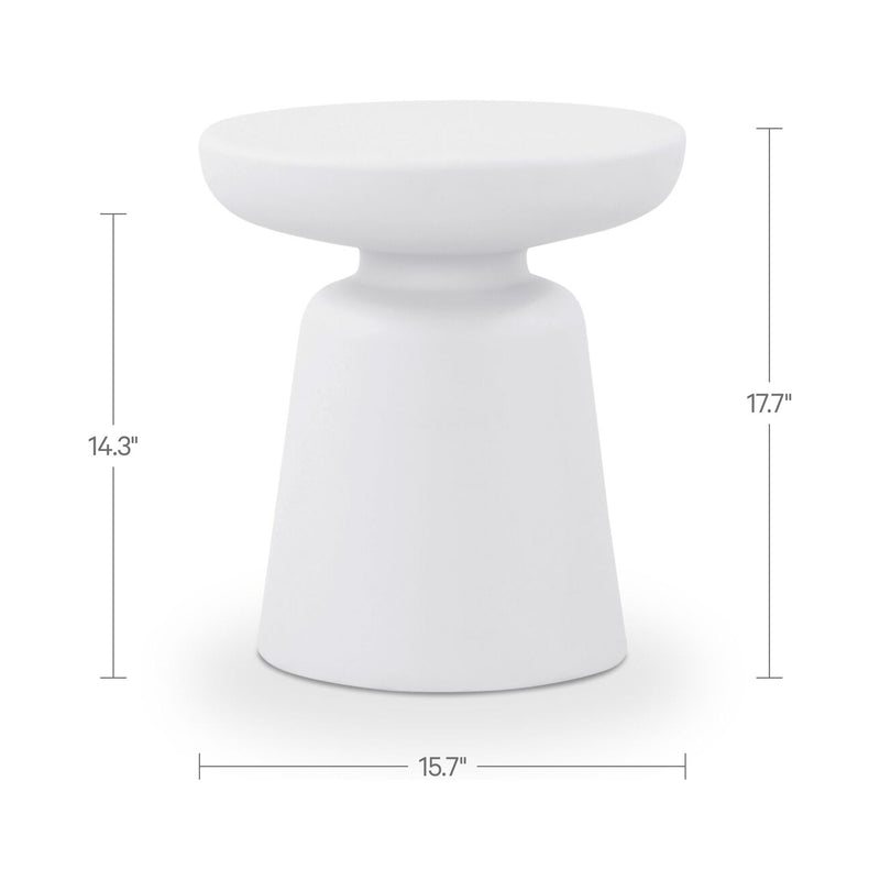 White side table with wide round tabletop and smooth pedestal base