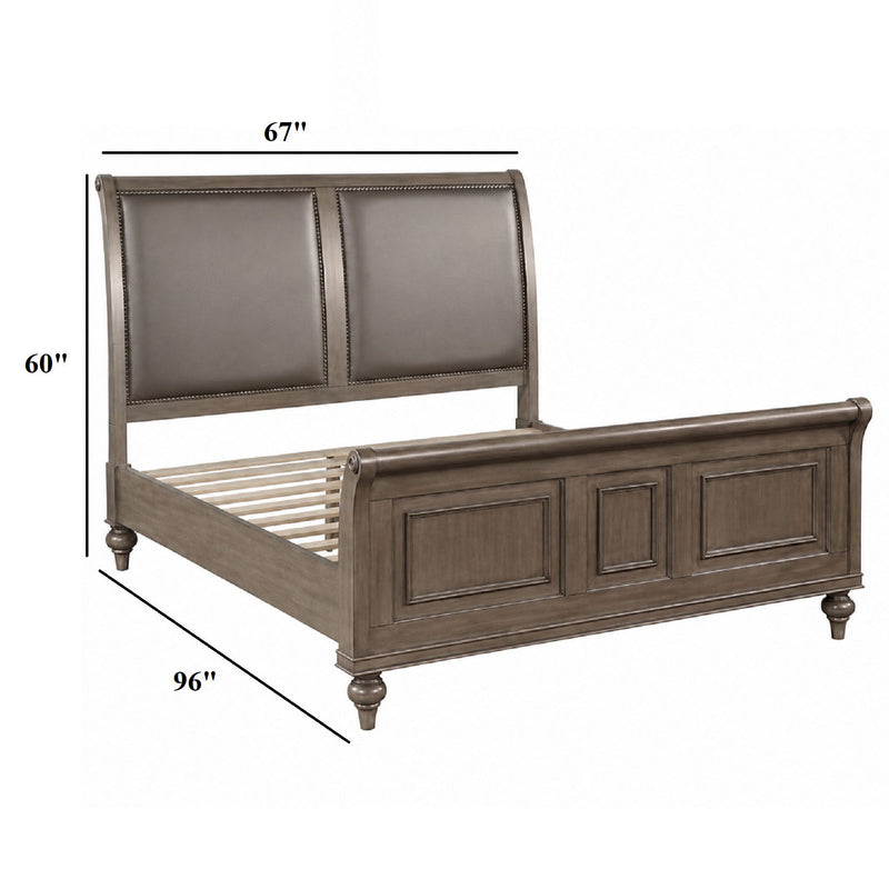 Bronze-tone bed frame with two-panel headboard, 67"W x 60"H x 96"L