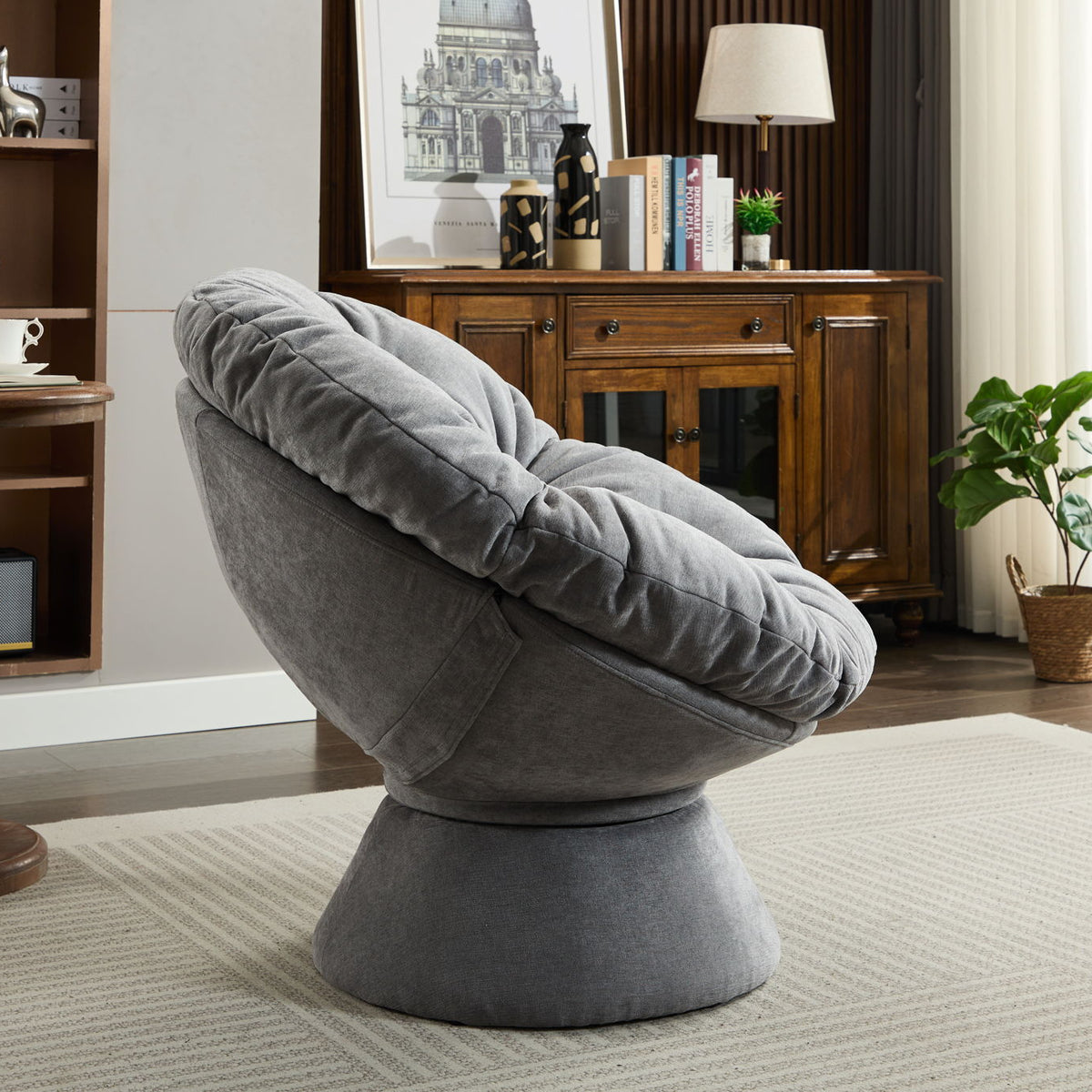 Oversized Swivel Accent Chair, 360 Swivel Barrel Chair, Papasan Chair For Living Room Bedroom