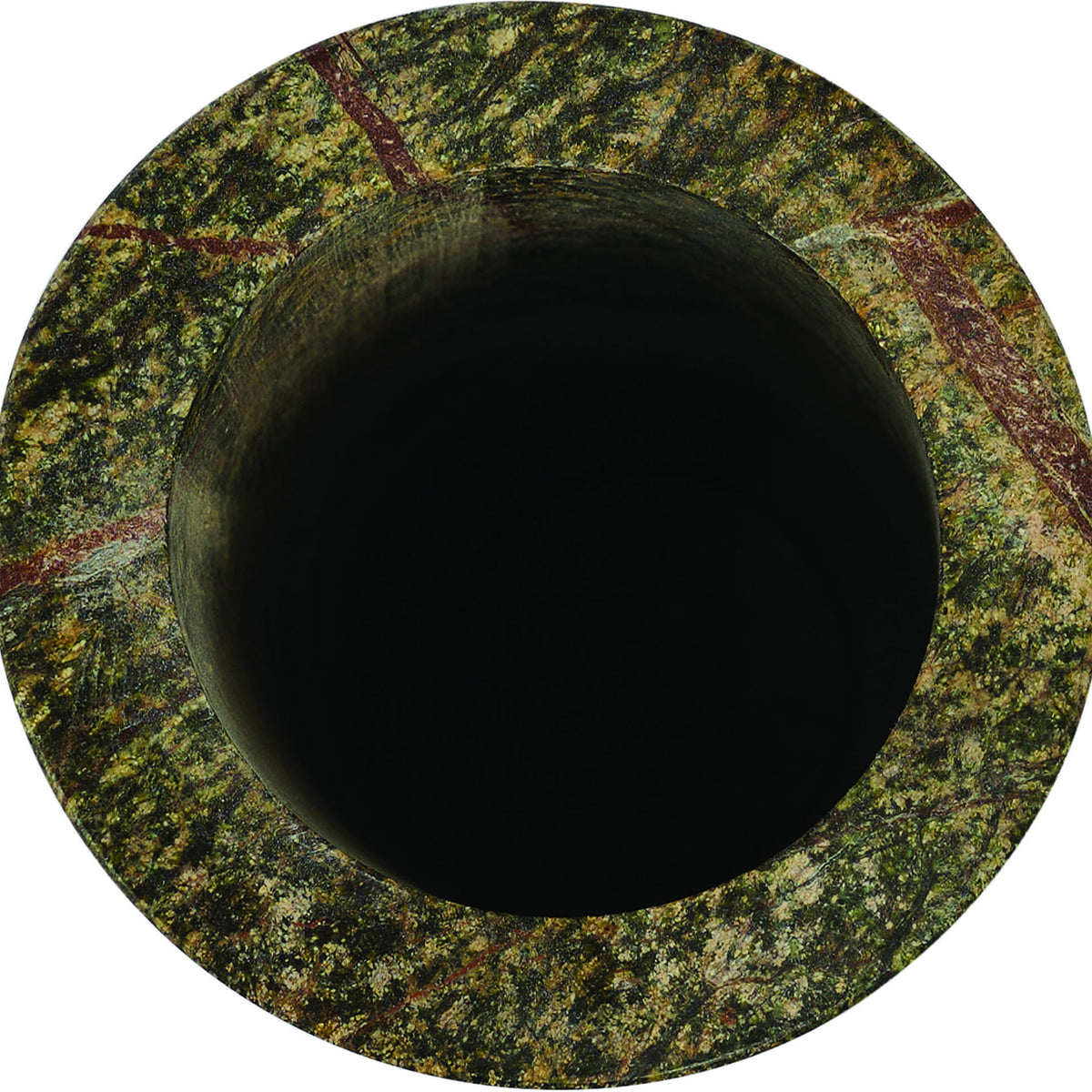 Green genuine marble vase top view with wide circular opening