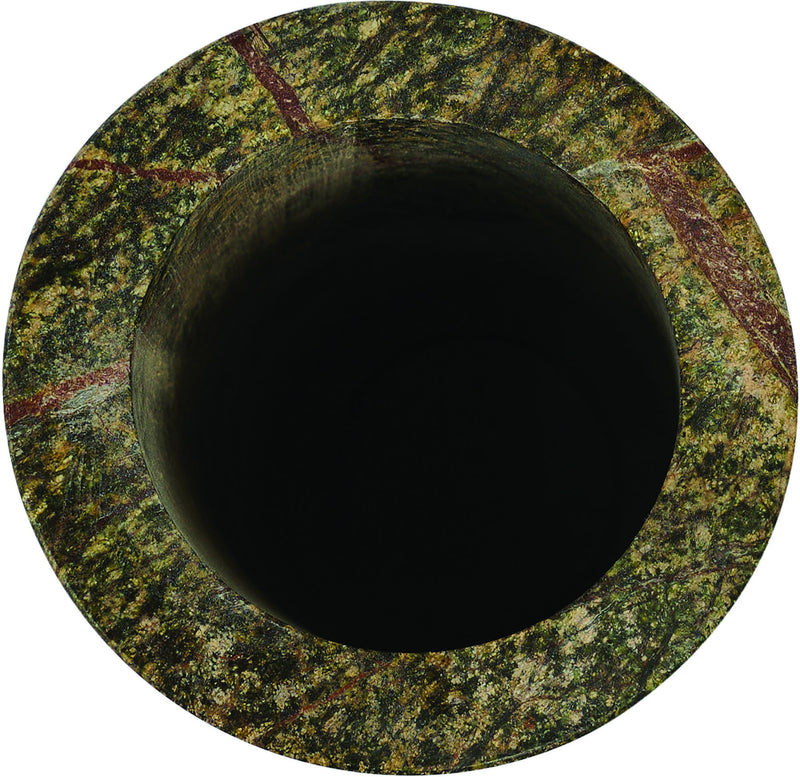 Green genuine marble vase top view with wide circular opening
