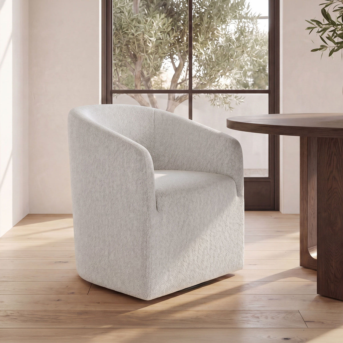 Sandy - Fabric Rolling Dining Chair - Off White