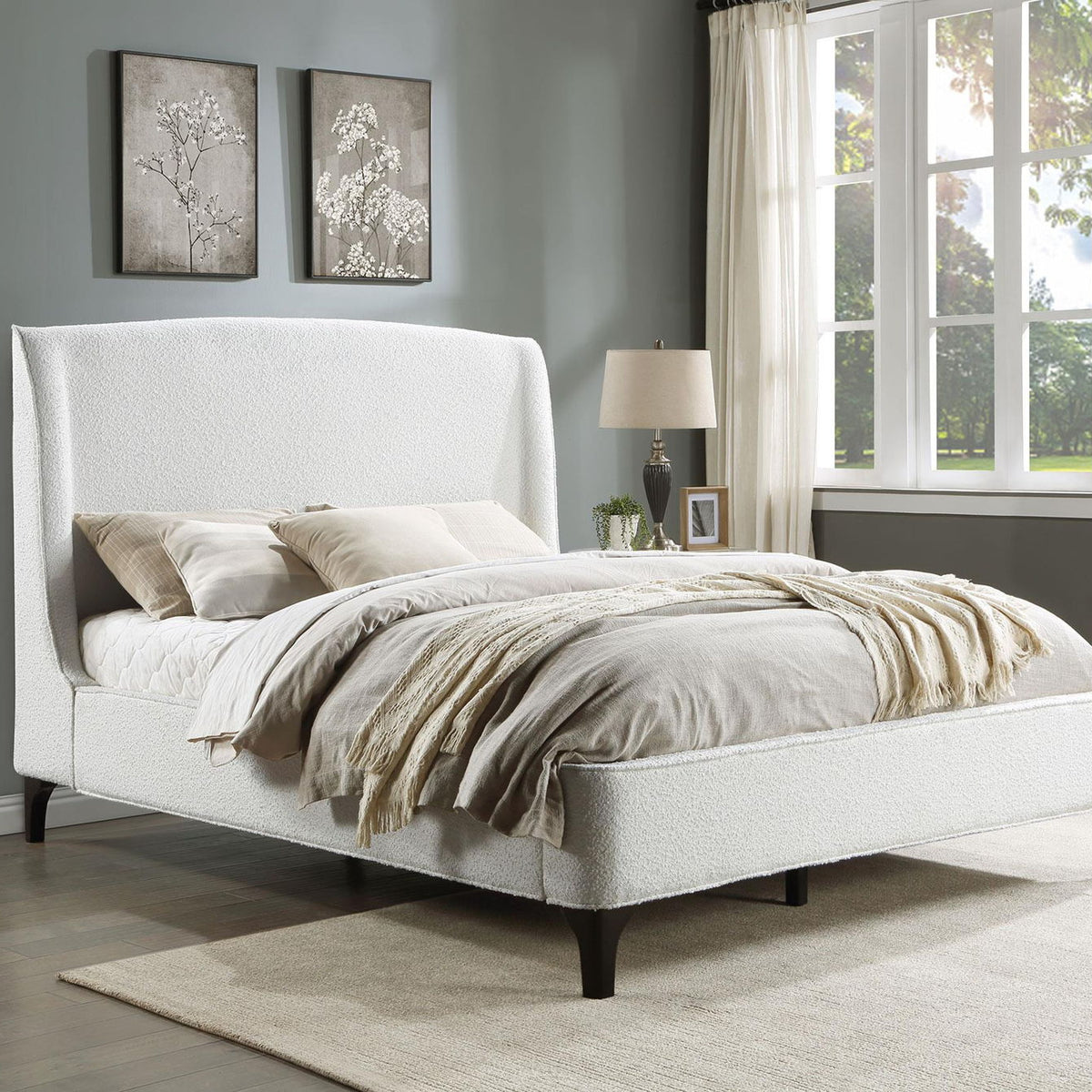 Mosby Upholstered Eastern King Wingback Bed Snow
