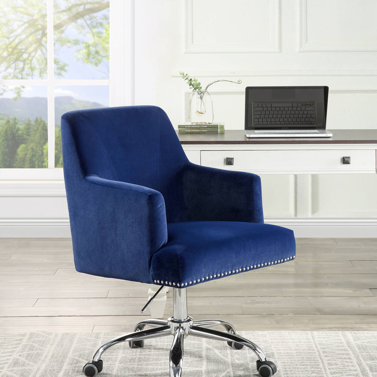 Trenerry - Velvet Office Chair - Blue / Chrome