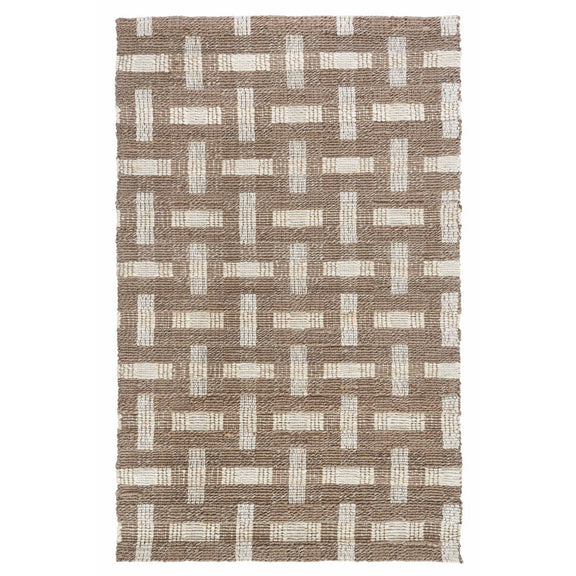 Preston rug with beige and white geometric block pattern