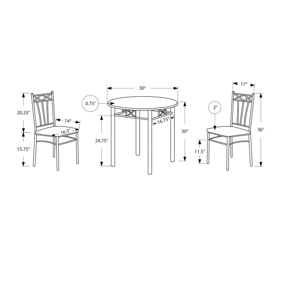 Dining Table Set Small Round 3 Pieces Set