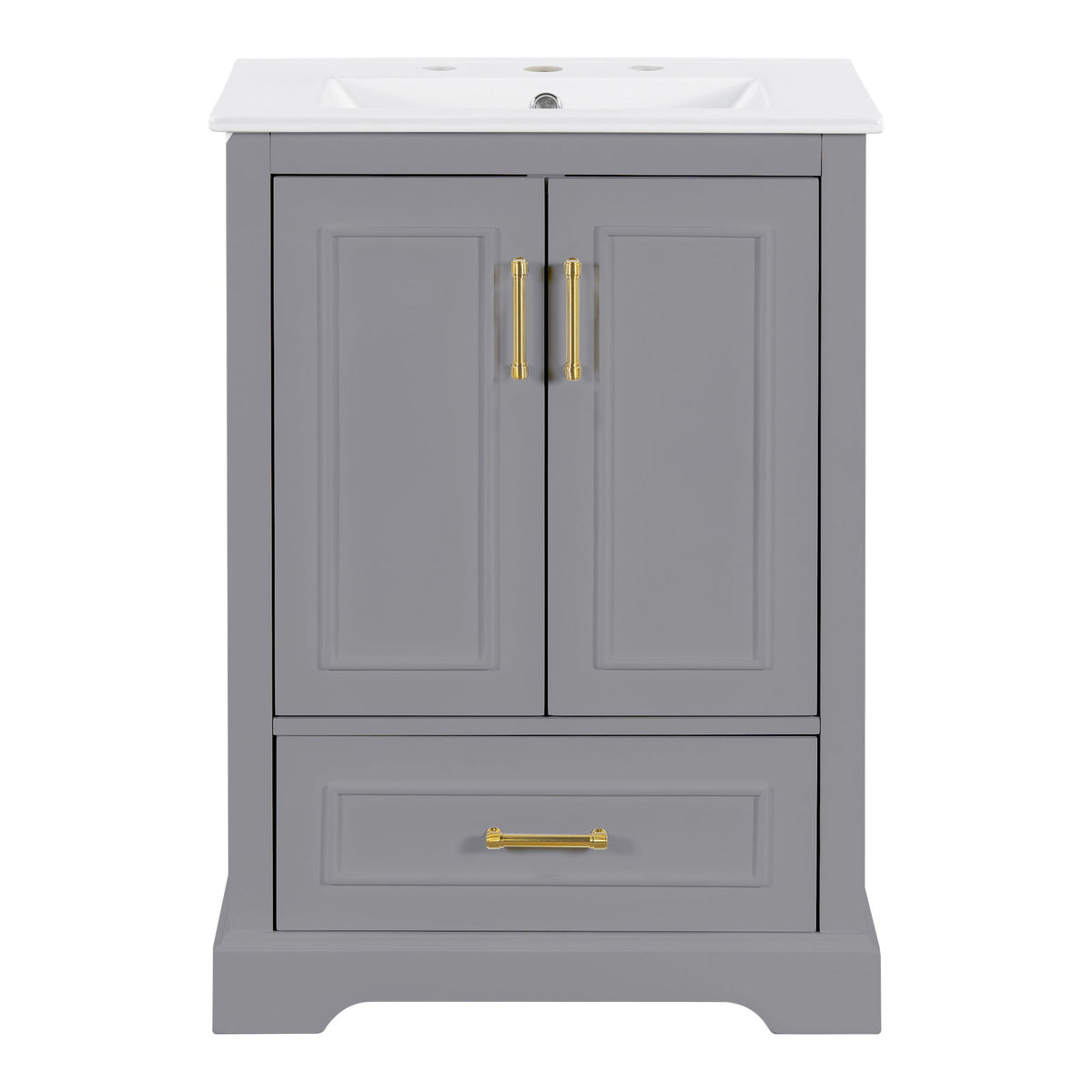 Bathroom Vanity With Sink, 1 Divided Drawer And 2 Soft Close Doors With Double Shelf
