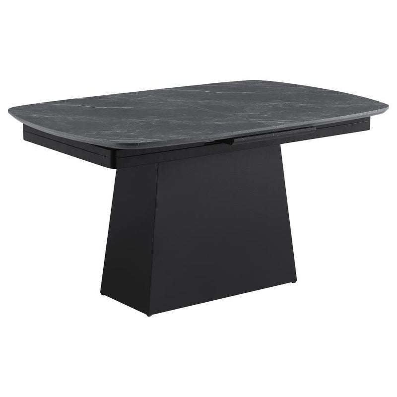 Potero - Faux Marble Extension Leaf Dining Table - Black