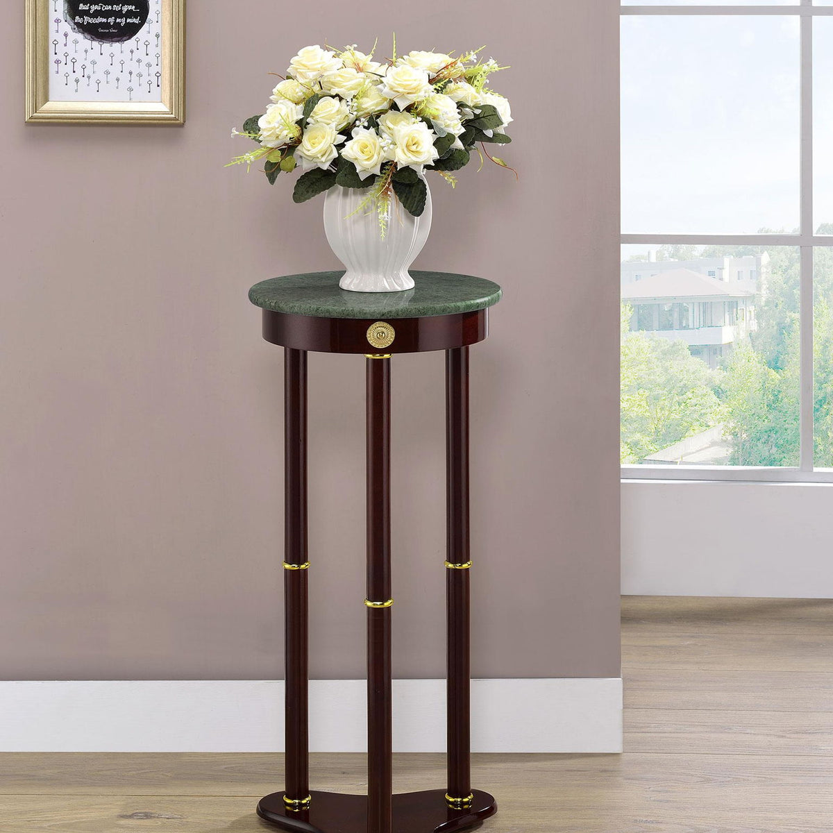 Edite Round Marble Top Plant Stand Merlot