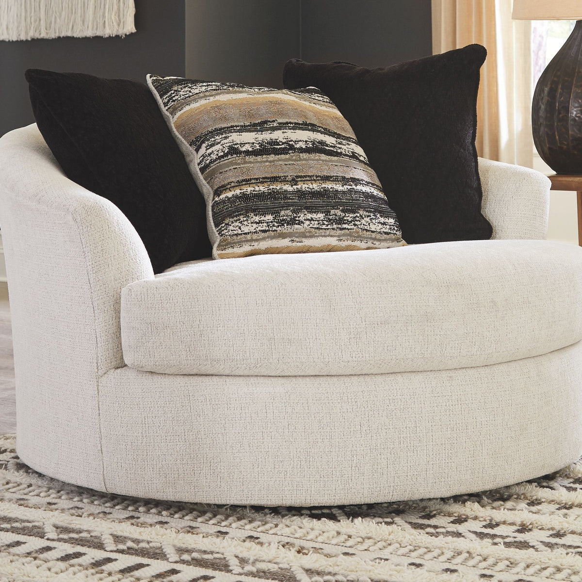Cambri - Snow - Oversized Round Swivel Chair