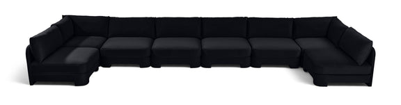 Black armless U-shaped sectional sofa with chaise modules and box cushions