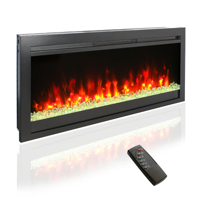 44 inch in wall recessed electric fireplace with remote and multi color flame & emberbed, LED light heater