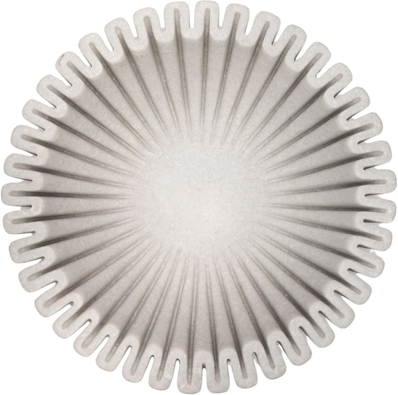 Decorative round bowl with sunburst ridges along the rim, light gray color.