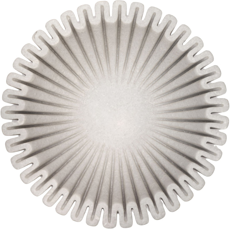 Decorative round bowl with sunburst ridges along the rim, light gray color.
