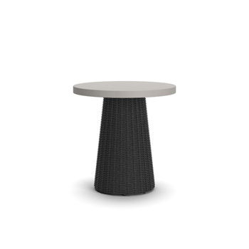 Baymont Cove round end table with gray top and tapered woven base
