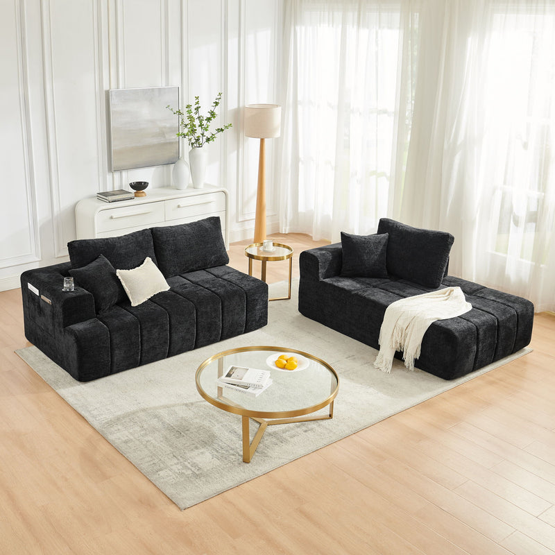 L - Shaped Sectional Sofa With Cup Holders & Side Pockets