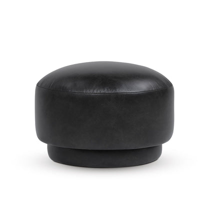 Black rounded mushroom-style ottoman footstool with smooth upholstered top