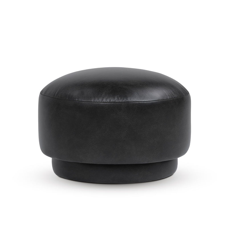 Black rounded mushroom-style ottoman footstool with smooth upholstered top