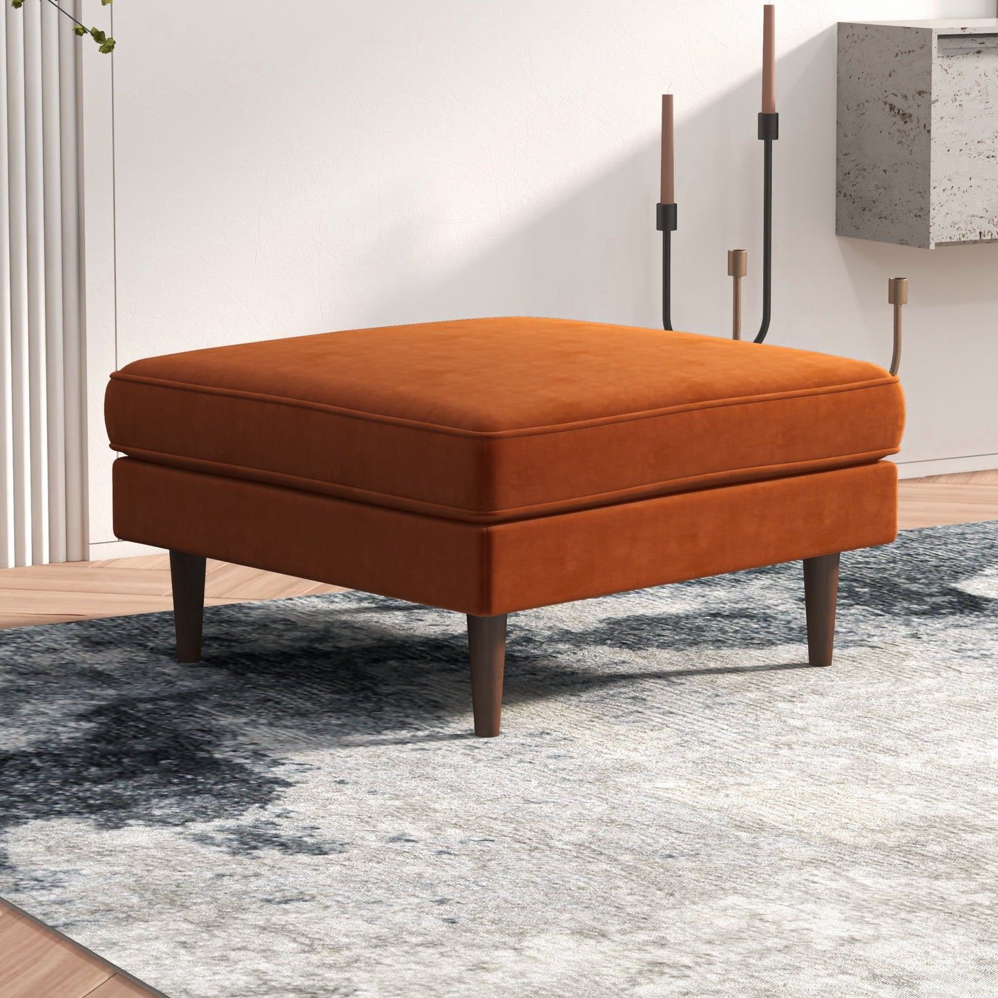 Amber - Square Upholstered Ottoman Linen