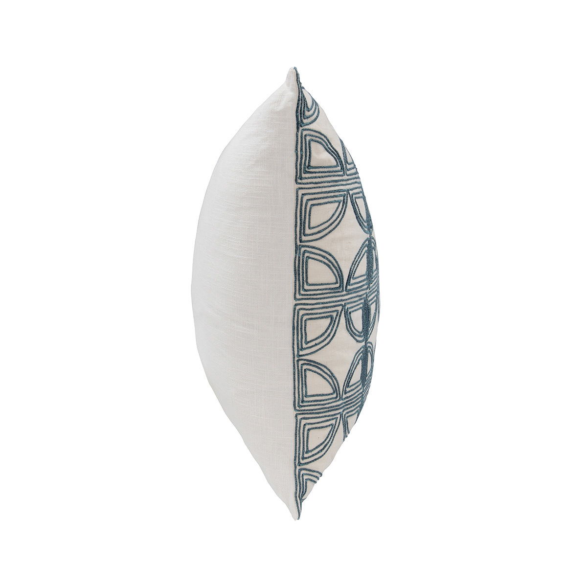 22 x 22 in navy geometric patterned side of throw pillow