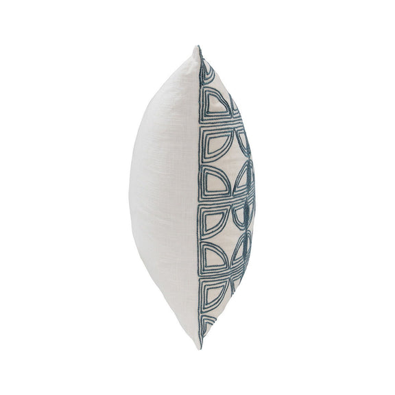 22 x 22 in navy geometric patterned side of throw pillow